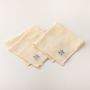 Omi-Jofu ヘンプハンカチ／「ヘンプ（大麻）の葉」刺繍