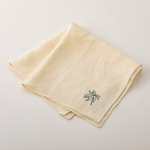 Omi-Jofu ヘンプハンカチ／「ヘンプ（大麻）の葉」刺繍